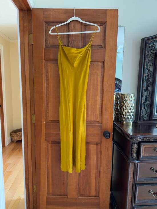 Zara Dresses & Skirts - Zara Woman Mustard Gold Satin Cowl Neck Midi Slip Dress